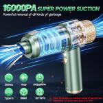 JONYJ Handheld Car Vacuum Cleaner, 16000PA Hand Held Vacuum Portable Cordless, 2 in 1 Air Duster and Vacuum Cleaner with LED Light, Multi-Nozzles, 120W High Power Mini Vacuum for Home, Pet, Office