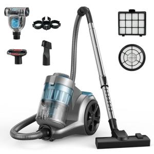 1700W Canister Vacuum Cleaner, 45Kpa Bagless Vacuum Cleaner, Multi-Cyclonic Filtration, 2 Anti-Allergen HEPA Filters, 3.5QT Dust Cup, 4 Tools, Corded Vacuum for Hard Floor, Pet Hair, Turquoise