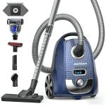 Aspiron Canister Vacuum, 1600W/40KPA Canister Bagged Vacuum, 4QT Dust Bag, H13 HEPA Filter, 5 Tools, Pet-Friendly,Variable Power Control,for Carpets, Hardwood Floors, Stairs, Pet Hair, Household