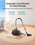 Aspiron Canister Vacuum, Upgraded 1600W Bagless Canister Vacuum Cleaner, Auto Cord Rewind, H13 HEPA Filter, 4Qt Large Capacity, 5 Tools for Hard Floors, Carpet, Pet, Upholstery, Tiles, Tangerine