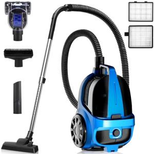 Canister Vacuums 45Kpa 1600W Canister Vacuum Cleaners for Home Double HEPA Filter 4.5Qt Bagless Vacuum Cleaner Lightweight Canister Vacuum Cleaner for Hard Floors Carpet Pet Upholstery Tiles Car Blue