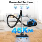 1600W Canister Vacuum Cleaner, Bagless Vacuum Cleaner with 45kPa Strong Suction, 4L Large Dust Cup, Variable Speed Control, 5 Tools, Lightweight Canister Vacuum for Home, Pet, Carpet, Hard Floor, Blue