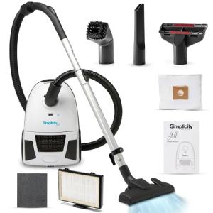 Simplicity Vacuums Jill Canister Vacuum Cleaner, Hardwood Floor Vac with Dual-Certified HEPA Filter Media and Bag, Small and Compact, Great for Stairs, Jill.12