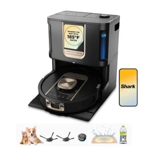 Shark Robot Vacuum & Mop Combo, PowerDetect ThermaCharged NeverTouch Pro, Self-Emptying, Self-Refill with Heated Mop Cleaning, 60-Day Capacity,30-Day Tank, 6 Power Detect Technologies, Black, RV2920XE