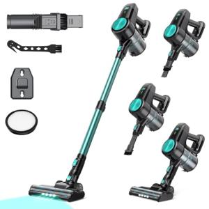 Blozor N3T Cordless Vacuum Cleaner,Wireless Stick Vacuum with 40mins Runtime,Self-Standing,Anti-Tangle Brush,Rechargeable Lightweight Vacuum Cleaner for Home,Hardwood Floor,Pet Hair, Carpet-Cyan Green