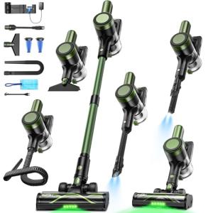 Cordless Vacuum Cleaner,58kPa/10-in-1 Stick Vacuum with 29-inch Hose and LED Lighting Brush,55Mins Runtime Vacuum Cleaner for Home,Self-Standing Vacuum with Anti-Tangle Brush for Pet Hair/Carpet/Floor