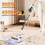 Tikom V750 Cordless Vacuum Cleaner for Home, 45000Pa/500W Stick Vacuum with LED Display, Charging Wall Dock, Anti-Tangle, Lightweight Handheld Vacuum for Pet Hair, Hard Floor, Carpet, White
