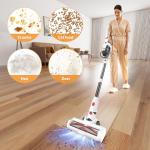Tikom V750 Cordless Vacuum Cleaner for Home, 45000Pa/500W Stick Vacuum with LED Display, Charging Wall Dock, Anti-Tangle, Lightweight Handheld Vacuum for Pet Hair, Hard Floor, Carpet, White