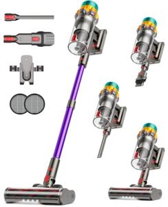 Cordless Vacuum Cleaner, 55KPA 65Mins XL Dust Cup Vacuum Cleaners for Home, Stick Vacuum with Anti-Tangle Brush,LED Display,Self-Standing, Vacuum Cordless for Hardwood Floor, Carpet, Pet Hair,Purple