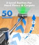 Cordless Vacuum Cleaner, 580W/50Kpa/50Mins Stick Vacuum for Home, LED Touch Screen, Anti-Tangle, Wall Mount Charging Lightweight Rechargeable Vacuum for Carpet Pet Hair Hardwood Floor Sky Blue