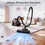 EDLOENS Canister Vacuum Cleaner, 45Kpa 1600W Bagless Canister Vacuum, 4Qt Large Dust Cup, Variable Speed Control, 5 Tools, Lightweight Canister Vacuum for Home, Pet, Carpet, Hard Floor, Red