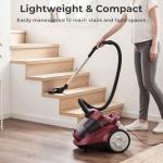 EDLOENS Canister Vacuum Cleaner, 45Kpa 1600W Bagless Canister Vacuum, 4Qt Large Dust Cup, Variable Speed Control, 5 Tools, Lightweight Canister Vacuum for Home, Pet, Carpet, Hard Floor, Red