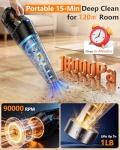 15-Min Fast Cleaning 120㎡ Room Handheld Vacuum Cordless - 26000Pa Strong Suction with Brushless Motor 18-36 Min Runtime Portable Vacuum - 1000mL Dust Cup One-Touch Emptying - Ease Use for Debris Hair