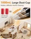 15-Min Fast Cleaning 120㎡ Room Handheld Vacuum Cordless - 26000Pa Strong Suction with Brushless Motor 18-36 Min Runtime Portable Vacuum - 1000mL Dust Cup One-Touch Emptying - Ease Use for Debris Hair