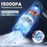 MZGO Cordless Car Vacuum Cleaner - Portable Handheld Vacuum with 90° Adjustable Handle,120W / 15000Pa Rechargeable Mini Dust Buster for Cars,Carpets and Pet Hair