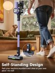 Cordless Vacuum Cleaner, 55KPa/500W Stick Vacuum with 55 Mins Runtime, Self-Standing Vacuum Cleaner for Home, LED Display, Anti-Tangle Brush, Rechargeable Vacuum for Hardwood Floor, Pet Hair (Purple)