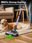 Cordless Vacuum Cleaner, 55KPa/500W Stick Vacuum with 55 Mins Runtime, Self-Standing Vacuum Cleaner for Home, LED Display, Anti-Tangle Brush, Rechargeable Vacuum for Hardwood Floor, Pet Hair (Purple)