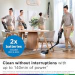 Bosch Unlimited 10 Cordless Stick Vacuum Cleaner - 2 Batteries Included, Up to 140 Min Total, Bendable Tube, Fast Charger, Pet Hair, Hard Floors and Carpets, 7 Accessories, Dark Cream