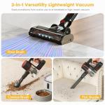 OLIXIS Cordless Vacuum Cleaner with Flexible Steering & Extendable Pole,3 Brush Heads, Lightweight Wireless Rechargeable Upright Vacuum with LED Light & Wall Mount for Hardwood Floors & Carpet