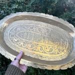 Large Hand-Etched Brass Offering Tray
