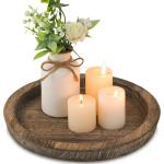 Round Wooden Candle Holder Tray for Rustic Decor