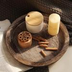 Round Wooden Candle Holder Tray for Rustic Decor