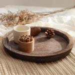 Round Wooden Candle Holder Tray for Rustic Decor