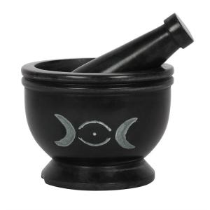 Triple Moon Soapstone Mortar & Pestle for Rituals