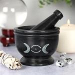 Triple Moon Soapstone Mortar & Pestle for Rituals