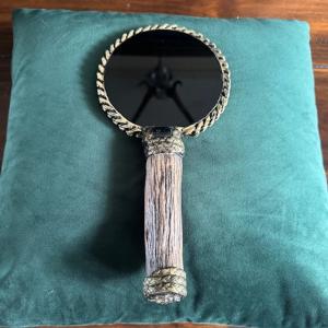 Obsidian Scrying Mirror with Braided Laurel Design