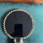 Obsidian Scrying Mirror with Braided Laurel Design