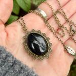 Black Glass Scrying Mirror Pendant Necklace