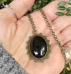 Black Glass Scrying Mirror Pendant Necklace