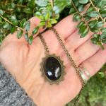 Black Glass Scrying Mirror Pendant Necklace