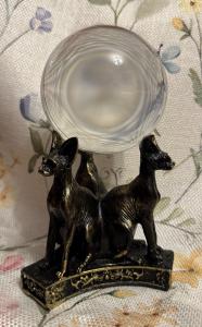 Egyptian Cat Crystal Ball Holder with Quartz Sphere