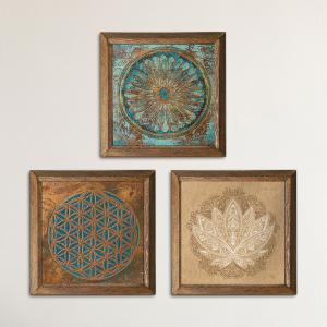 Flower of Life Natural Stone Wall Art Trio