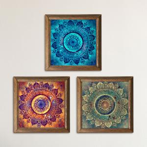 Mandala Trio Wooden Stone Wall Art Decor