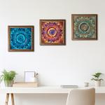 Mandala Trio Wooden Stone Wall Art Decor