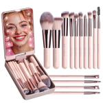 14-Piece Travel Makeup Brush Set with LED Mirror