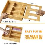 Bamboo Kitchen Drawer Bag Storage Organizer