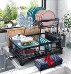 2-Tier Auto-Drain Dish Drying Rack for Kitchen