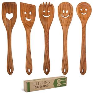 5-Piece Smiley Wooden Cooking Spoon Set