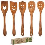5-Piece Smiley Wooden Cooking Spoon Set