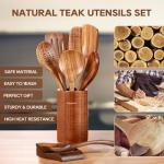 Teak Wooden Kitchen Utensil Set with Spoon Rest