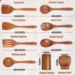 Teak Wooden Kitchen Utensil Set with Spoon Rest