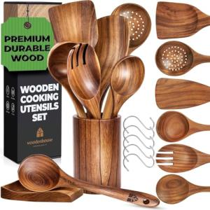 8-Piece Natural Teak Wooden Utensil Set