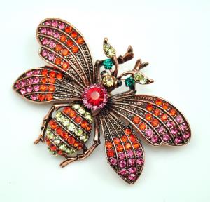 Orange Rhinestone Bee Brooch - Unique Gift Idea
