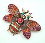 Orange Rhinestone Bee Brooch - Unique Holiday Gift