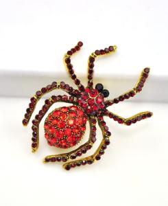 Red Rhinestone Spider Brooch for Halloween Fun