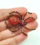 Red Rhinestone Spider Brooch for Halloween Fun